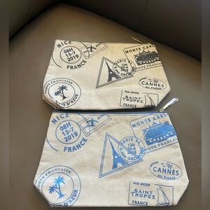 Canvas France 🗼🇫🇷 Travel Pouches with Stamps,Set of 2 -black 🖤and blue 💙